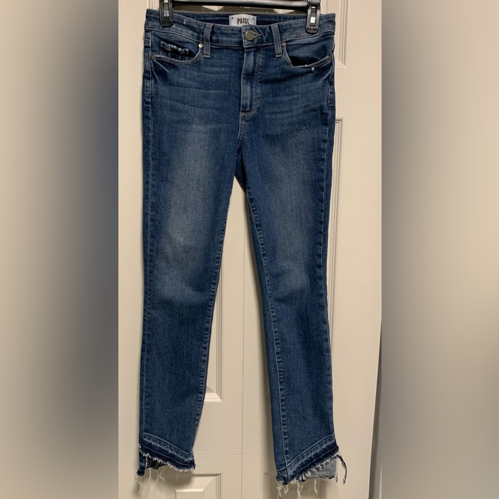 PAIGE Hoxton Ankle Peg Jeans Raw Hem Dark Wash